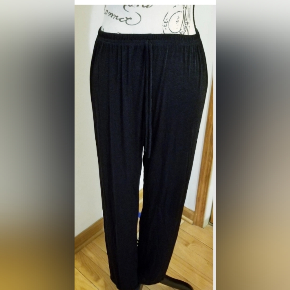 Bentley Vintage Black Elastic Waistband  Semi Sheer Pants M Flowy Fluid Comfort